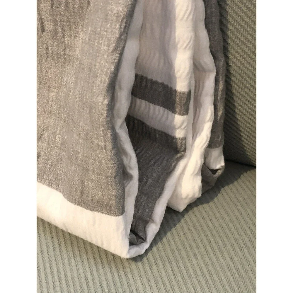 Tommy Hilfiger White Gray Independence Stripe Sheersucker Fabric Shower Curtain